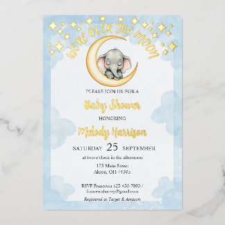 Watercolor Over the Moon Elephant Baby Shower