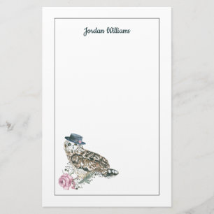 Watercolor Owl   Add Your Name Stationery