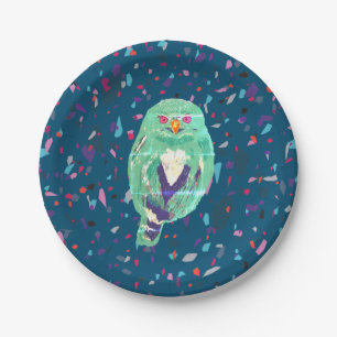 Watercolor owl art paper plate