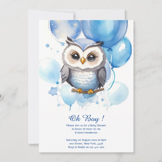 Watercolor Owl Baby Shower Invitation (Front)