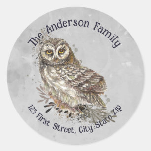 Watercolor Owl Bird Wildlife Nature Animal art Classic Round Sticker