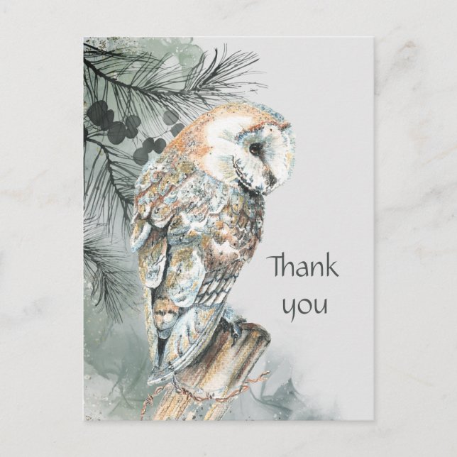 Watercolor Owl Bird Wildlife Nature Thank You  Postcard (Front)