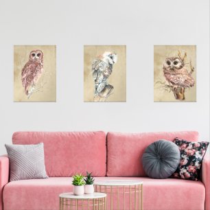 Watercolor Owl Bird Wildlife Woodland Farmhouse