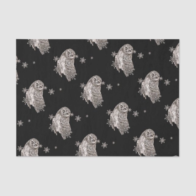 Watercolor Owl Bird Winter Snowflakes Tissue Paper (Front)
