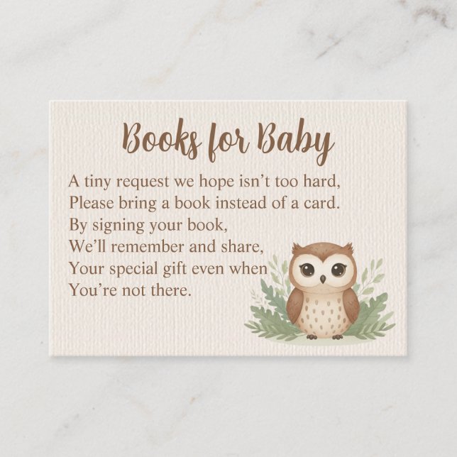 Watercolor Owl Books for Baby Enclosure Card (Front)