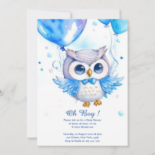 Watercolor Owl Boy Baby Shower Invitation