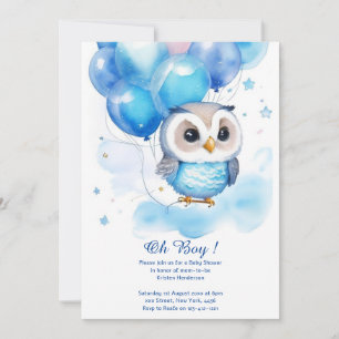Watercolor Owl Boy Baby Shower Invitation