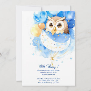 Watercolor Owl Boy Baby Shower Invitation