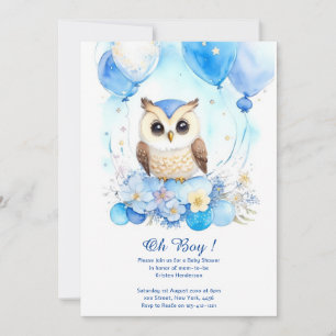 Watercolor Owl Boy Baby Shower Invitation