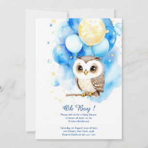 Watercolor Owl Boy Baby Shower Invitation