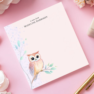 Watercolor Owl Branch Personalised Name Notepad