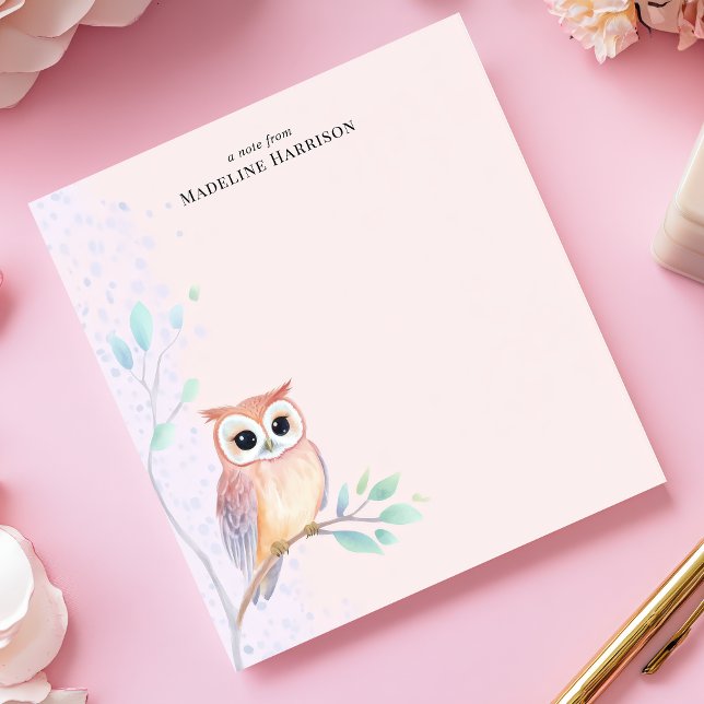 Watercolor Owl Branch Personalised Name Notepad (Creator Uploaded)