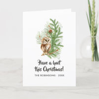 Watercolor Owl Christmas Family Photo