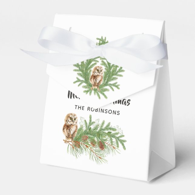 Watercolor Owl Christmas Favour Box (Front Side)