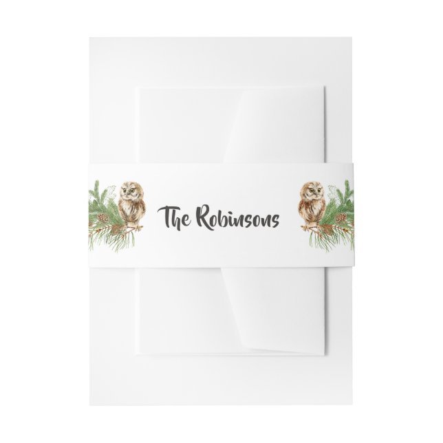 Watercolor Owl Christmas Invitation Belly Band (Front Example)