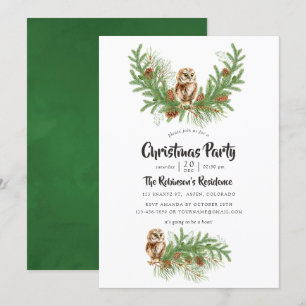 Watercolor Owl Christmas Party Invitation