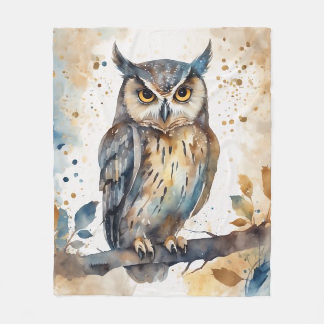 Watercolor Owl Fleece Blanket (Front)