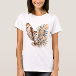 Watercolor Owl Floral PNG Bird Flowers Design T-Shirt
