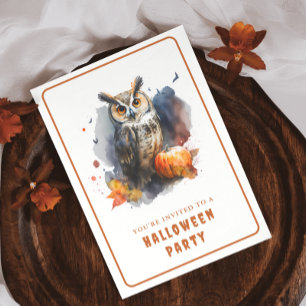 Watercolor Owl Halloween Invitation Card