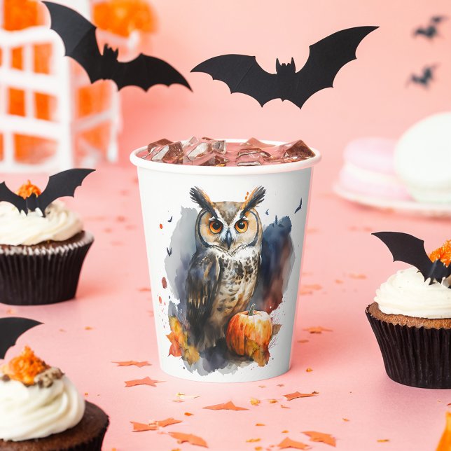 Watercolor Owl Halloween Paper Cups (Creator Uploaded)