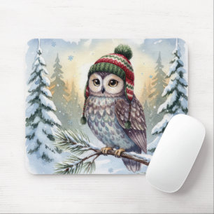 Watercolor Owl In Winter Hat Mouse Mat
