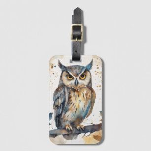 Watercolor Owl Luggage Tag