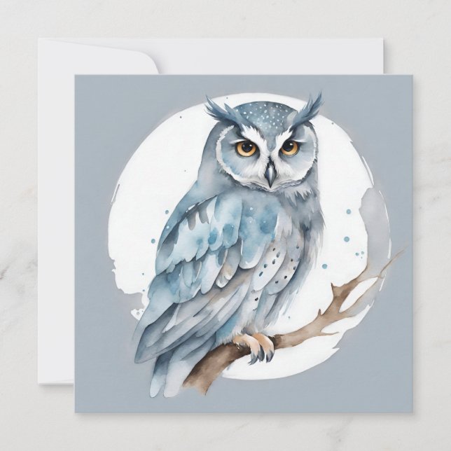 Watercolor Owl on the Tree Branch  Card (Front)