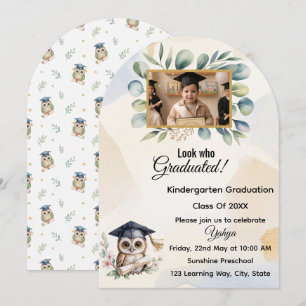 Watercolor Owl Pre-K Kindergarten Graduation Invitation