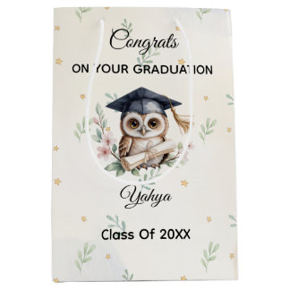 Watercolor Owl Pre-K Kindergarten Graduation Medium Gift Bag