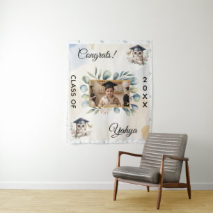 Watercolor Owl Pre-K Kindergarten Graduation Photo Tapestry