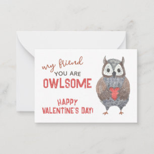Watercolor Owl Pun Classroom Valentine Card