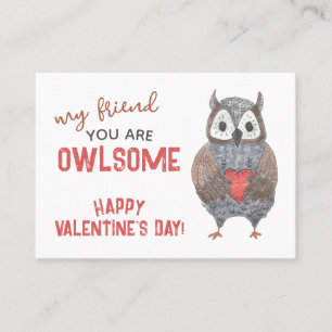 Watercolor Owl Pun Classroom Valentine Card Pack