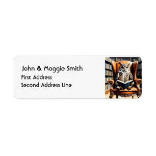 Watercolor Owl Reading Books Library Animal Art