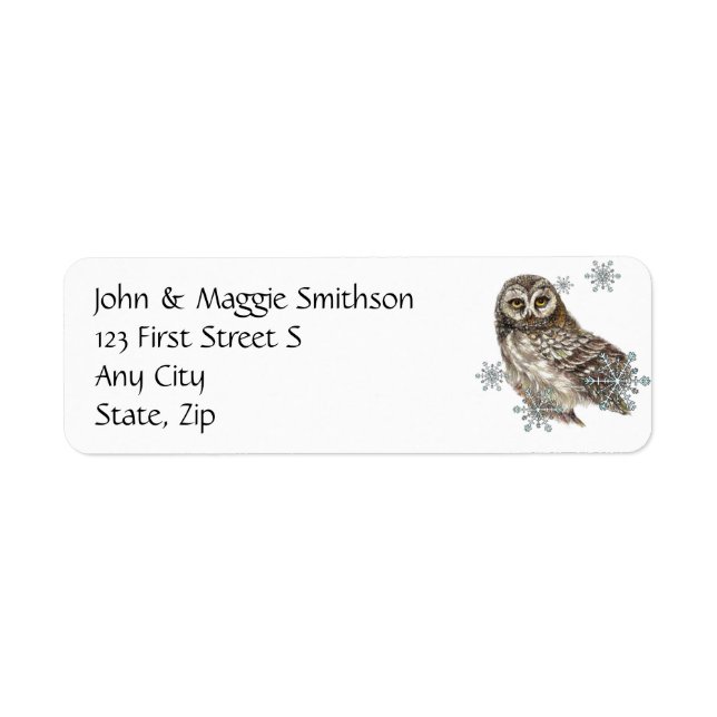 Watercolor Owl & Snowflakes Bird Wildlife Art (Front)