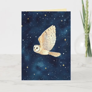Watercolor Owl Starry Night Xmas Family Photo Card