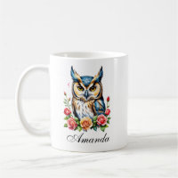 Watercolor Owl with Flowers Girly