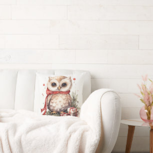 Watercolor Owl With Holiday Gifts Cushion