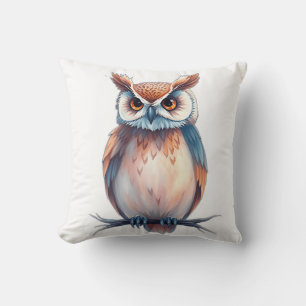 Watercolor Owl with Starry Elements Cushion