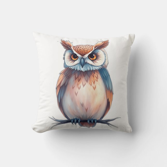 Watercolor Owl with Starry Elements Cushion (Front)