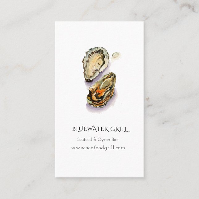 Watercolor Oyster chef, restaurant business card (Front)
