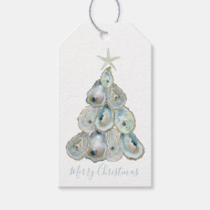 Watercolor Oyster Christmas Tree Gift Tags