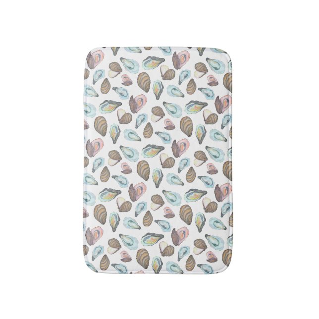 Watercolor Oyster Coastal Seaside Beach Theme Bath Mat (Front Vertical)