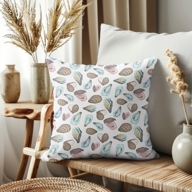 Watercolor Oyster Coastal Seaside Beach Theme Cushion (Creator Uploaded)