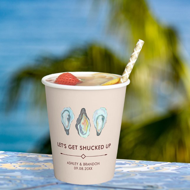 Watercolor Oyster Coastal Seaside Wedding Paper Cups (Creator Uploaded)