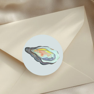 Watercolor Oyster Envelope Seal, Coastal Wedding  Classic Round Sticker