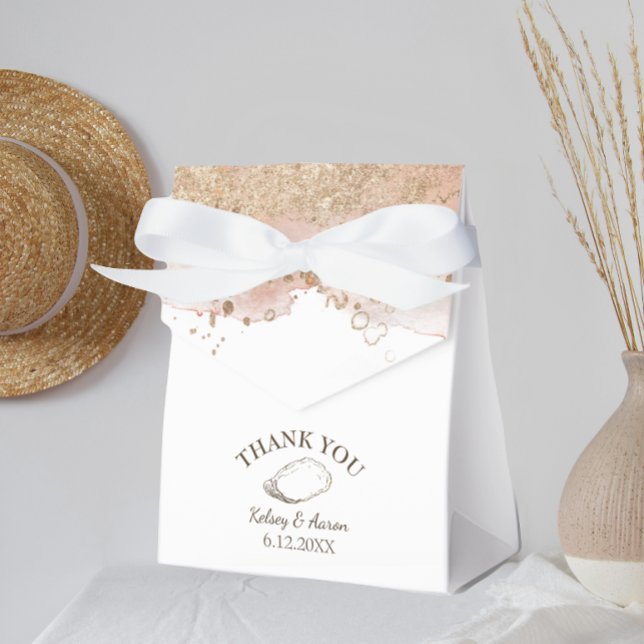 Watercolor Oyster Pearl Beach Wedding Favour Box (Creator Uploaded)