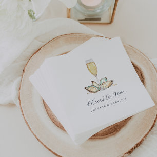 Watercolor Oyster & Pearl "Cheers to Love" Napkin