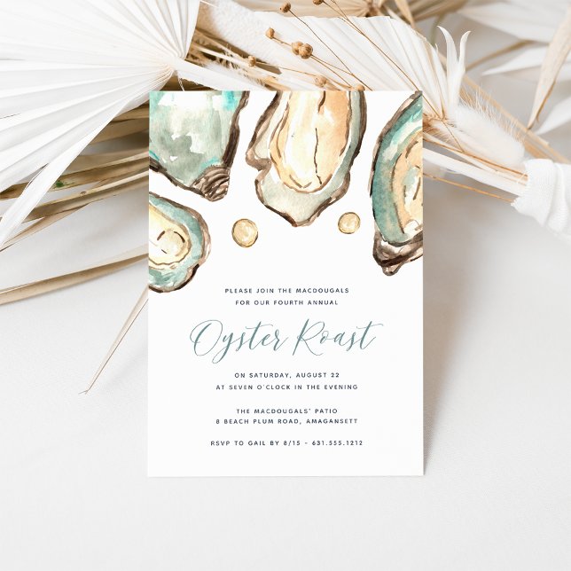 Watercolor Oyster & Pearl Oyster Roast Party Invitation (Creator Uploaded)