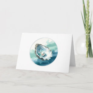 Watercolor Oyster Shell and Pearl Blank Greeting Card