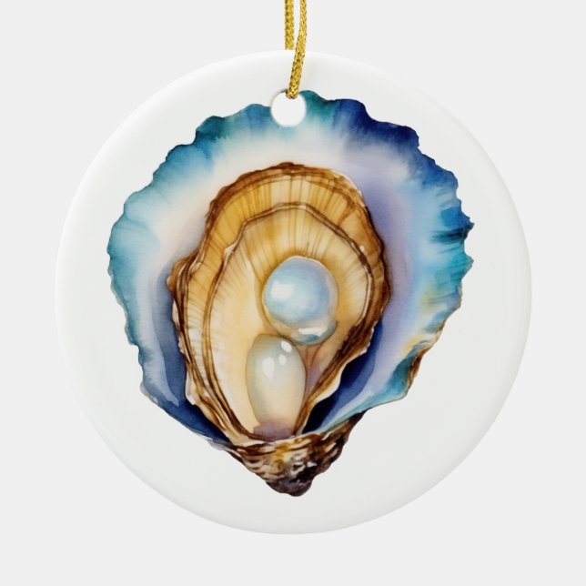 Watercolor Oyster Shell Ceramic Tree Decoration (Front)